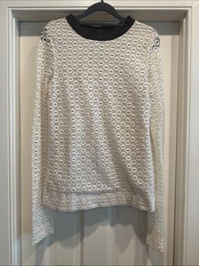 Cut25 by Yigal Azrouel White Long-Sleeve Eyelet Top with Black Trim